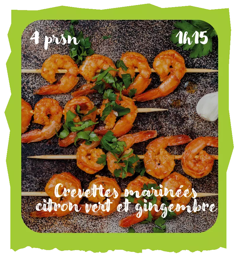 crevettes marinées citron vert et gingembre