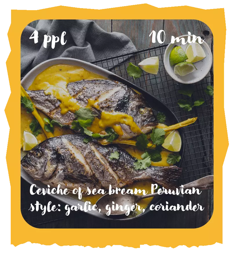 ceviche of sea bream peruvian style : garlic, ginger, coriander recipe