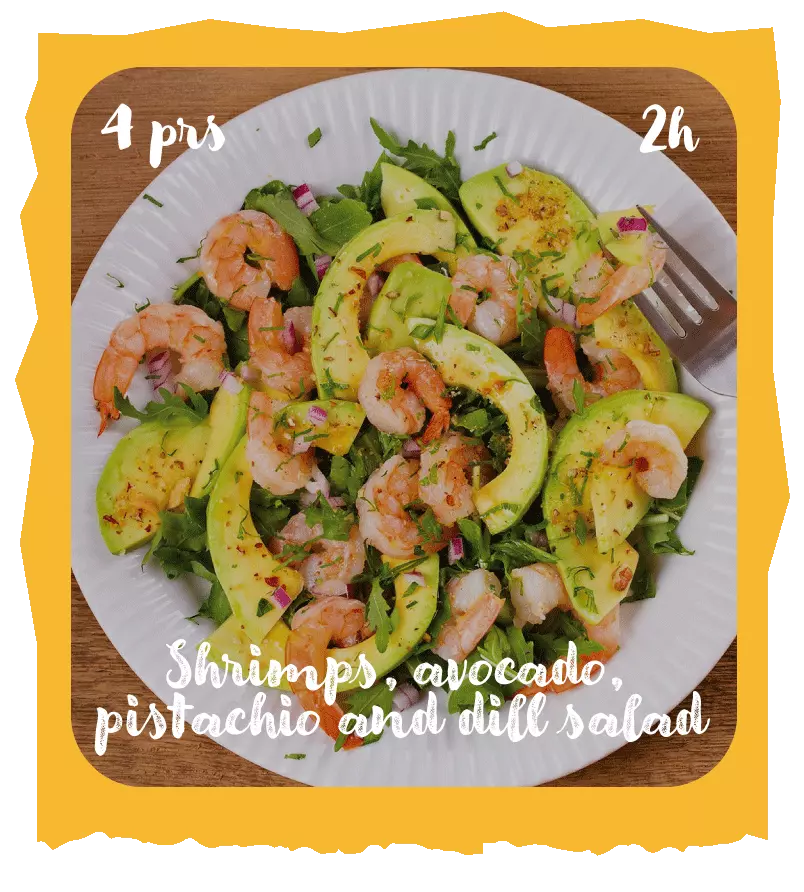 shrimps, avocado, pistachio and dill salad recipe